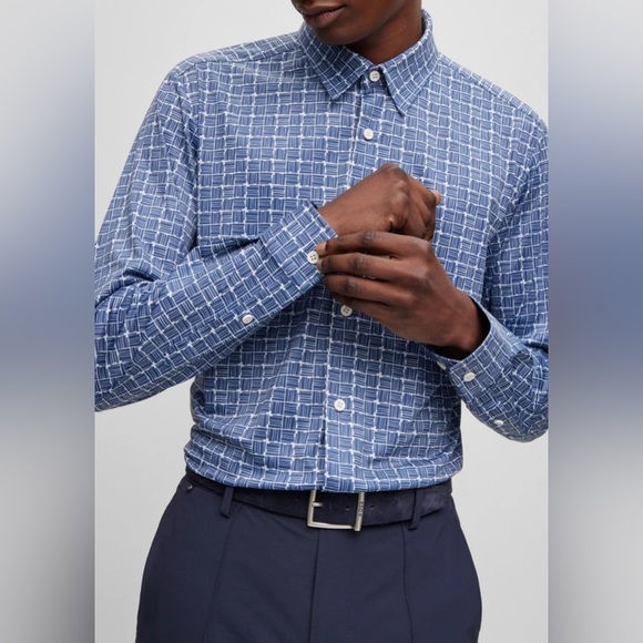 Hugo Boss MensTravel Slim Fit Performance Stretch Dress Shirts Size M